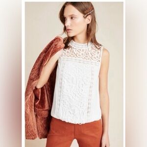 TINY Anthropologie White Croquet And Lace Summer Top Medium NWT